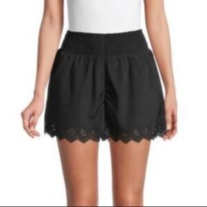 RD Style Black Scalloped Laser Cut Drawstring Shorts Size Small  S Lightweight